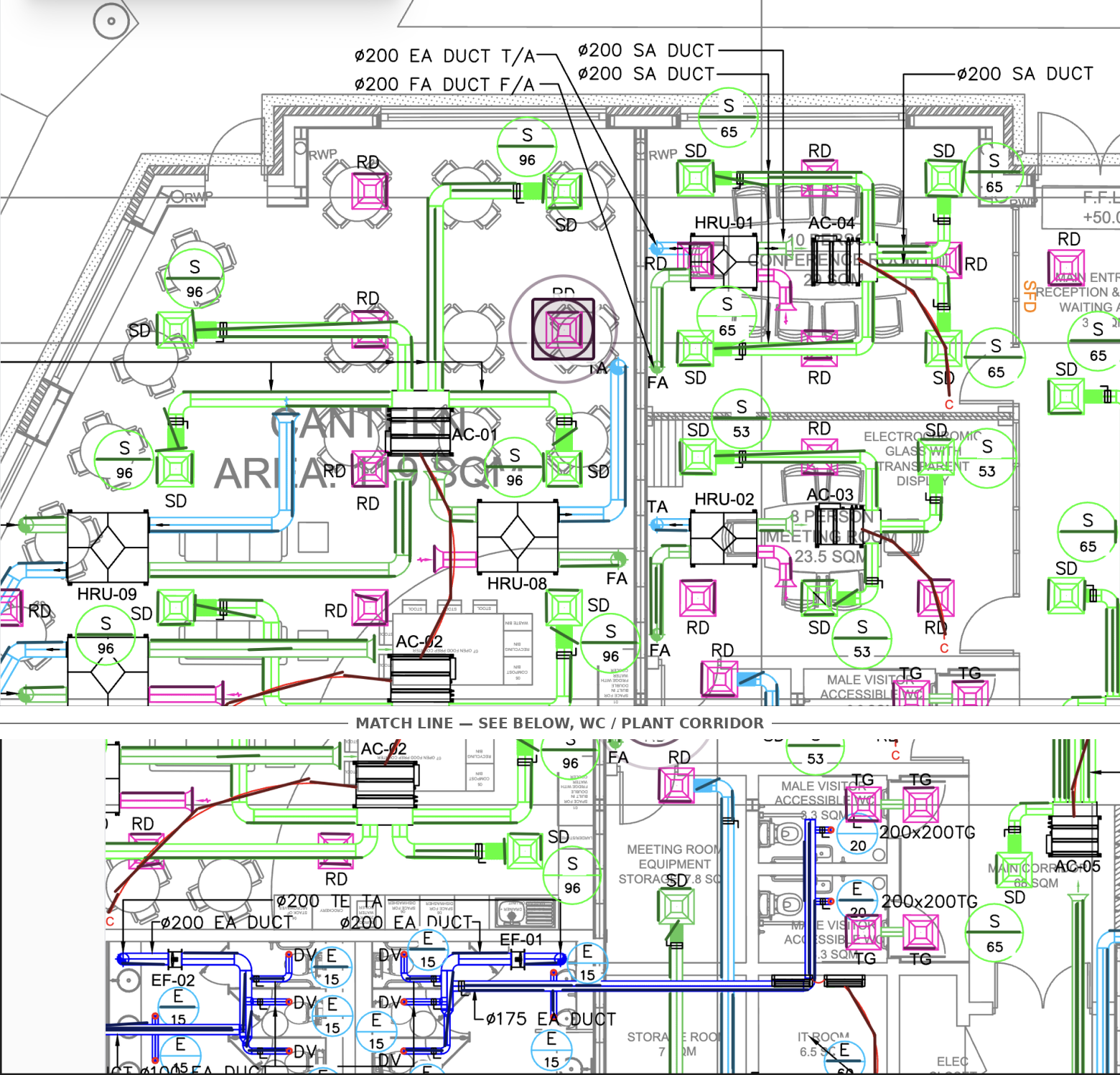 Mechanical services ground floor — AC and vent layout